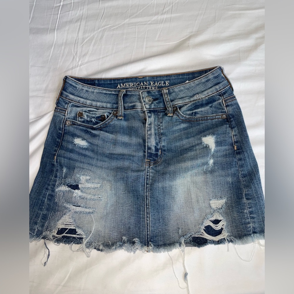 American Eagle Super Stretch Women’s size 00 Blue Hi-Rise Denim Mini Skirt